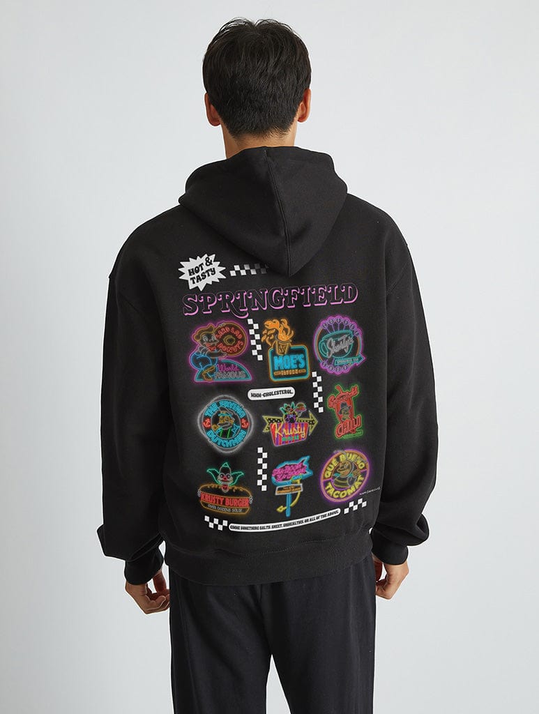 The Simpsons Springfield Fast Food Hoodie in Black Hoodies & Sweatshirts Skinnydip London