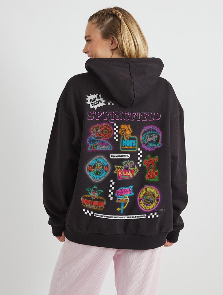 The Simpsons Springfield Fast Food Hoodie in Black Hoodies & Sweatshirts Skinnydip London