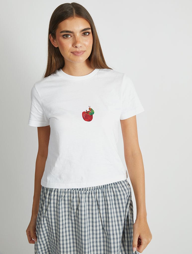 The Very Hungry Caterpillar Apple Baby T-Shirt In White Tops & T-Shirts Skinnydip London