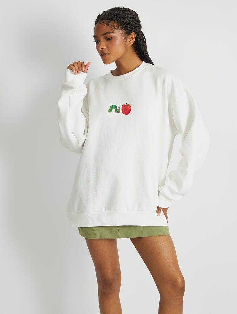 The Very Hungry Caterpillar Apple Sweatshirt In White Hoodies & Sweatshirts Skinnydip London