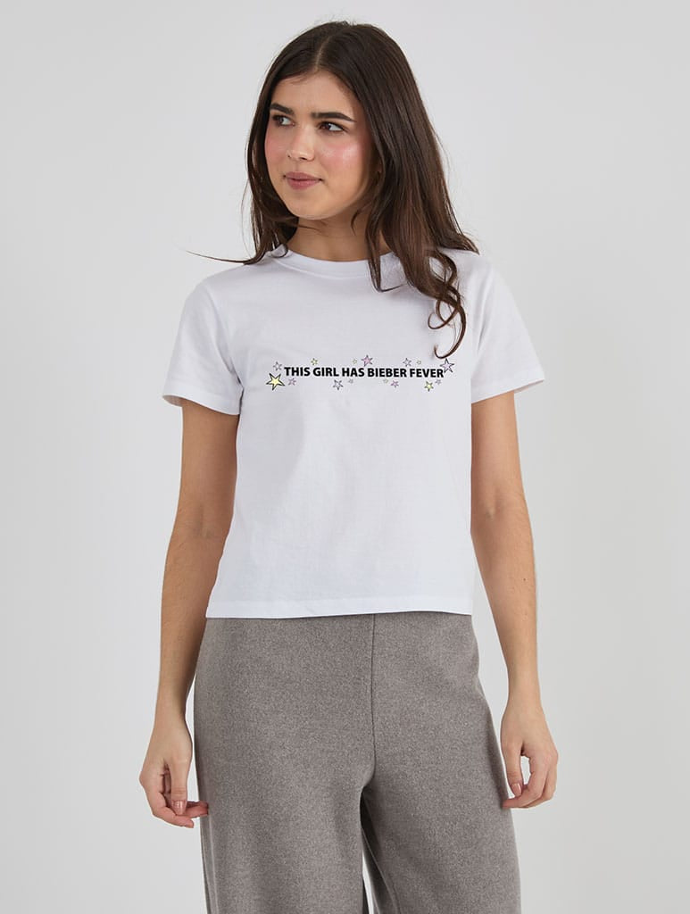 This Girl Has Bieber Fever Baby T-Shirt In White Tops & T-Shirts Skinnydip London