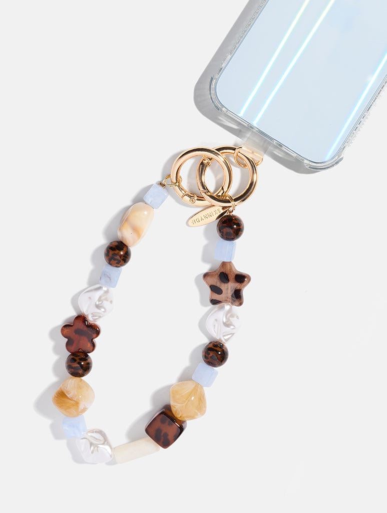 Tortoise Shell Blue Beaded Charm Strap Phone Grips Skinnydip London