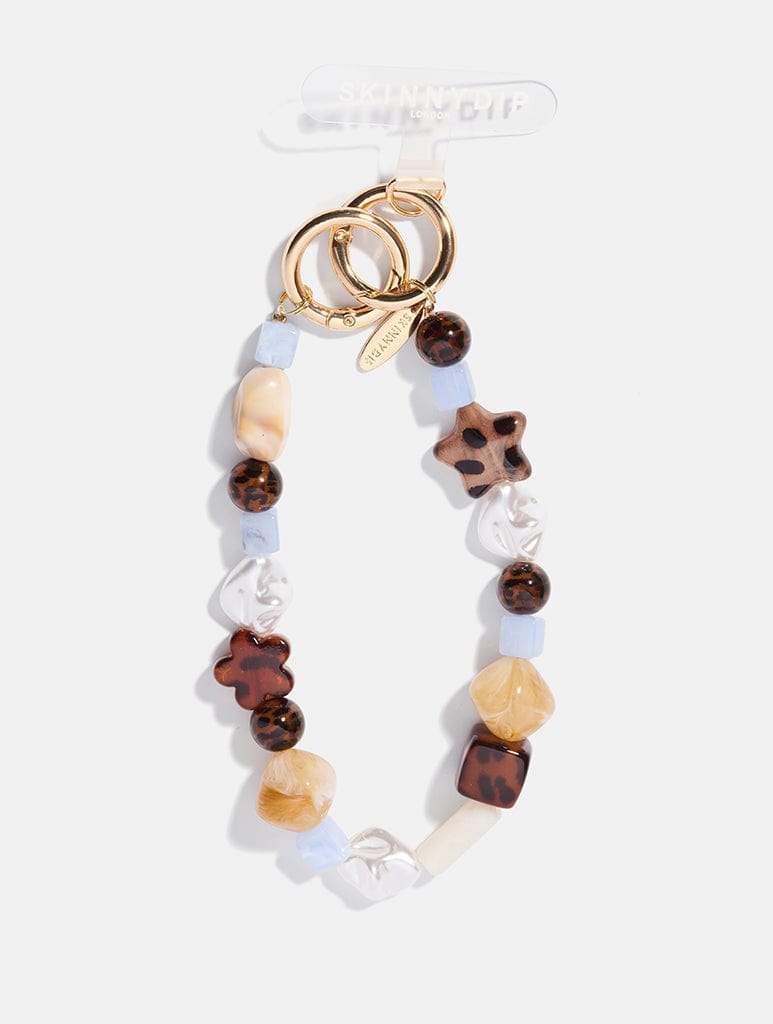Tortoise Shell Blue Beaded Charm Strap Phone Grips Skinnydip London