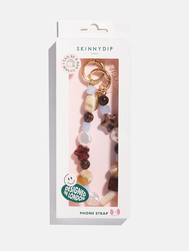 Tortoise Shell Blue Beaded Charm Strap Phone Grips Skinnydip London
