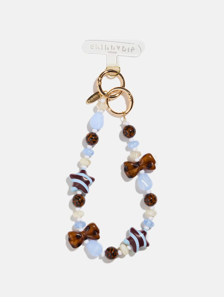 Tortoiseshell Stripe Bows Beaded Strap in Blue Phone Grips Skinnydip London