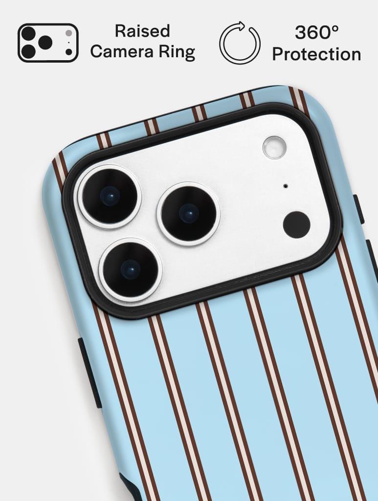 Vertical Stripes Baby Blue and Brown Ultra Protective iPhone Case Phone Cases Skinnydip London