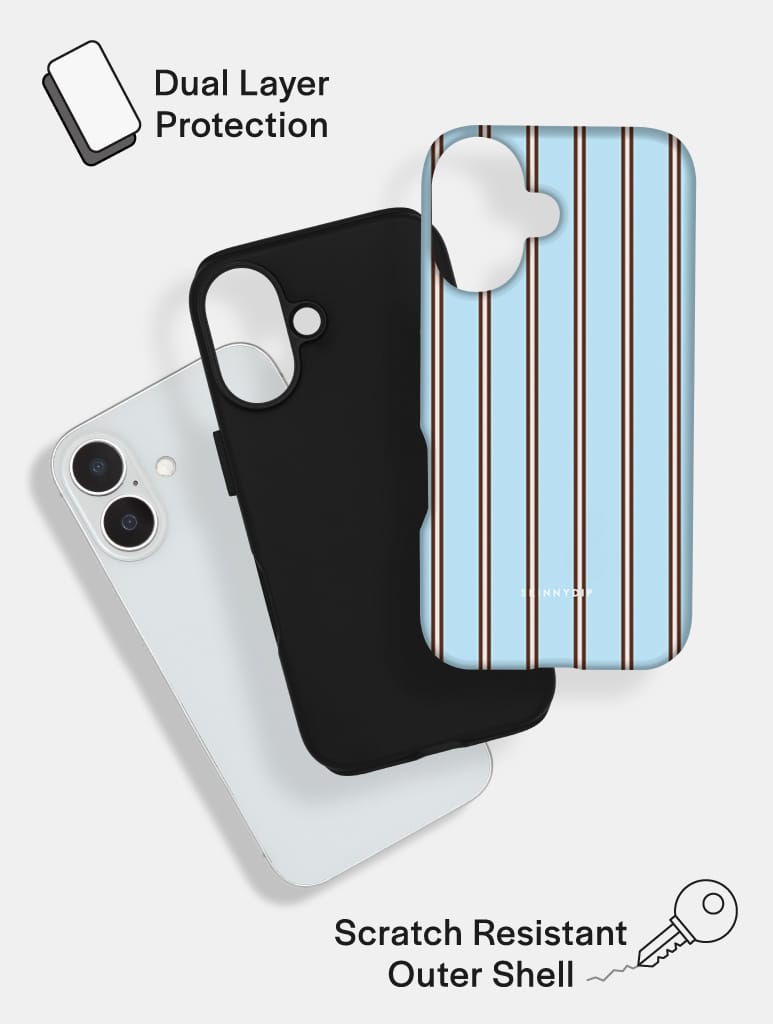 Vertical Stripes Baby Blue and Brown Ultra Protective iPhone Case Phone Cases Skinnydip London