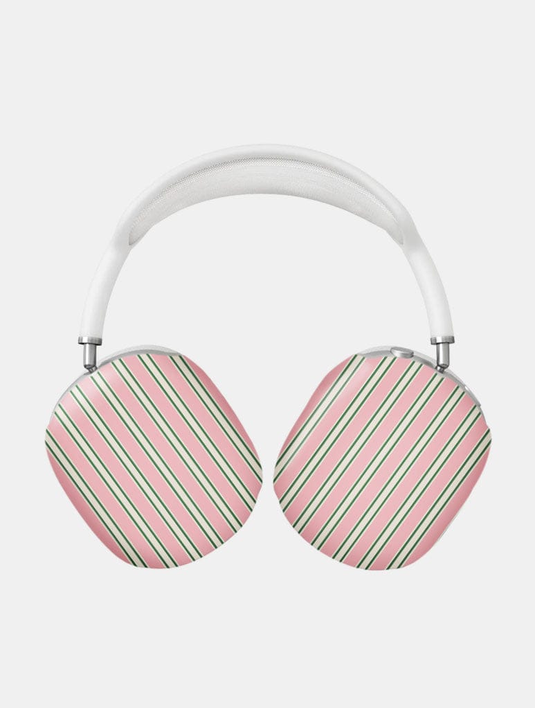 Vertical Stripes Beige Pink and Green Airpod Max Case in Gloss AirPods Cases Skinnydip London