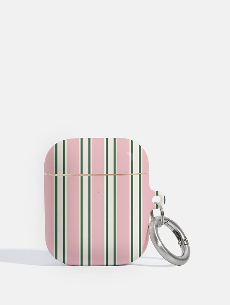 Vertical Stripes Beige Pink and Green Airpods Case AirPods Cases Skinnydip London