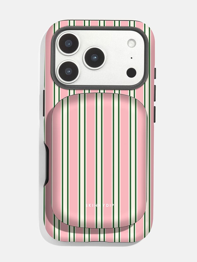 Vertical Stripes Beige Pink and Green Portable Magsafe Charger Portable Chargers Skinnydip London