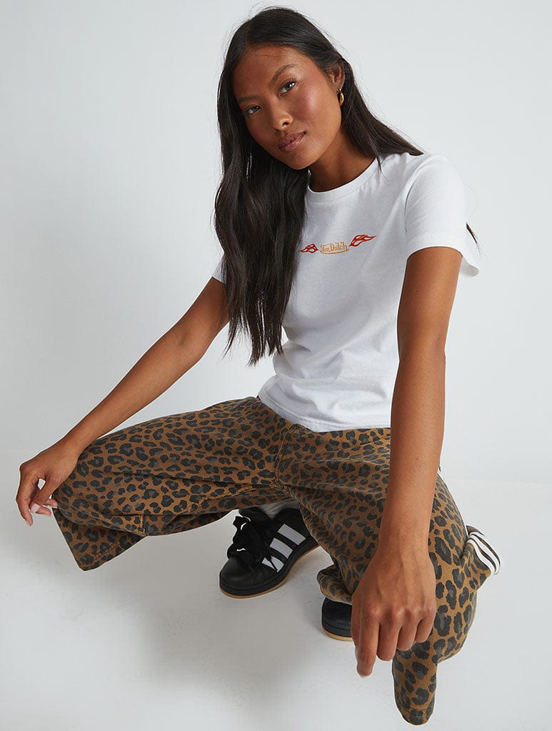 Von Dutch Flame Heart Baby T-Shirt in White Tops & T-Shirts Skinnydip London