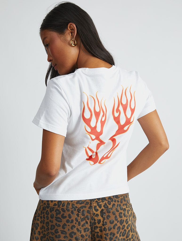 Von Dutch Flame Heart Baby T-Shirt in White Tops & T-Shirts Skinnydip London