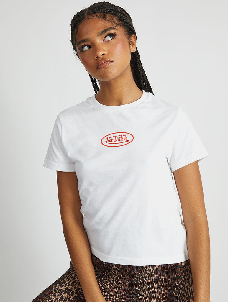 Von Dutch Logo Baby T-Shirt in White Tops & T-Shirts Skinnydip London