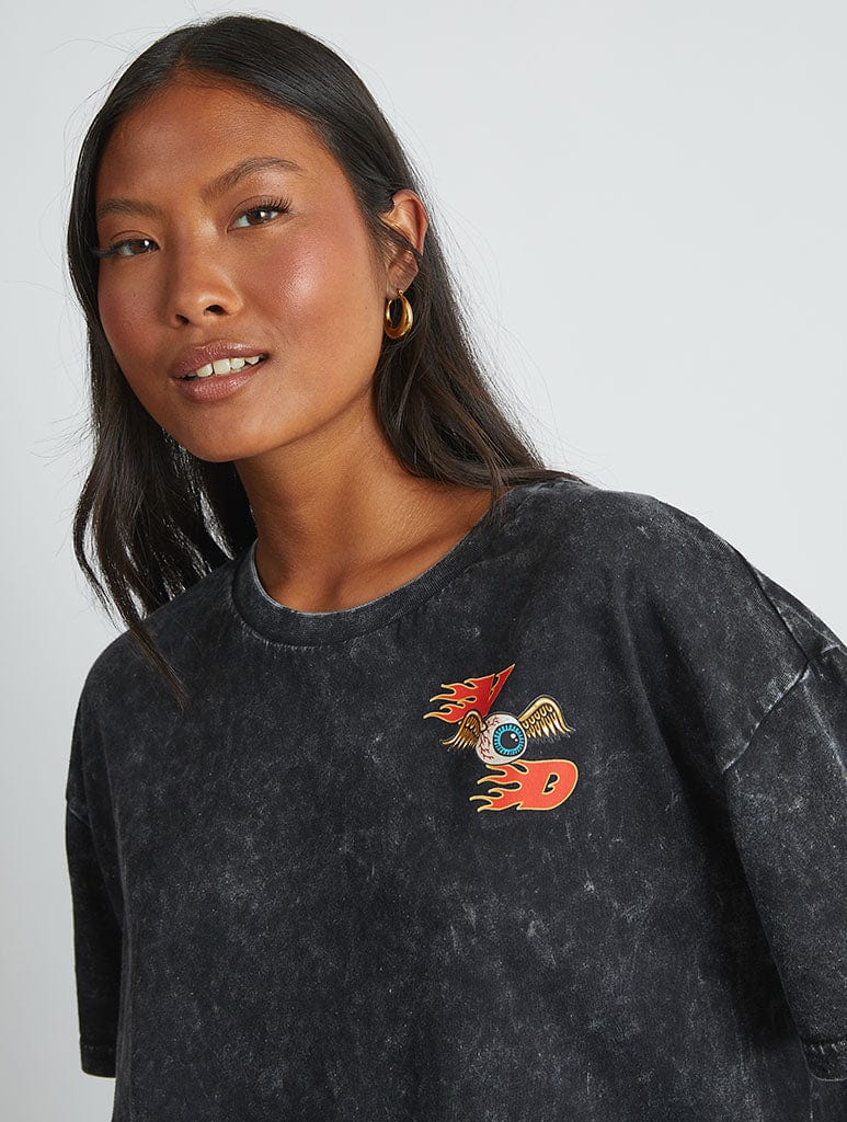 Von Dutch Sticker T-Shirt In Acid Wash Tops & T-Shirts Skinnydip London