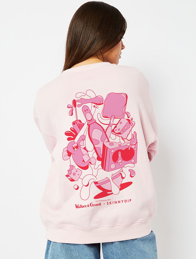 Wallace & Gromit Feathers Pink Sweatshirt Hoodies & Sweatshirts Skinnydip London