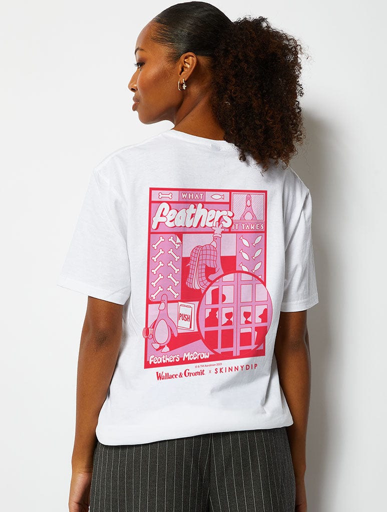 Wallace & Gromit Feathers White T-Shirt Tops & T-Shirts Skinnydip London