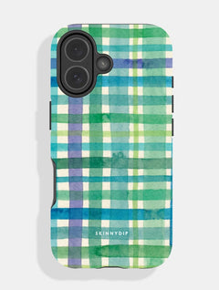 Watercolour Gingham Green Blue Ultra Protective iPhone Case Phone Cases Skinnydip London