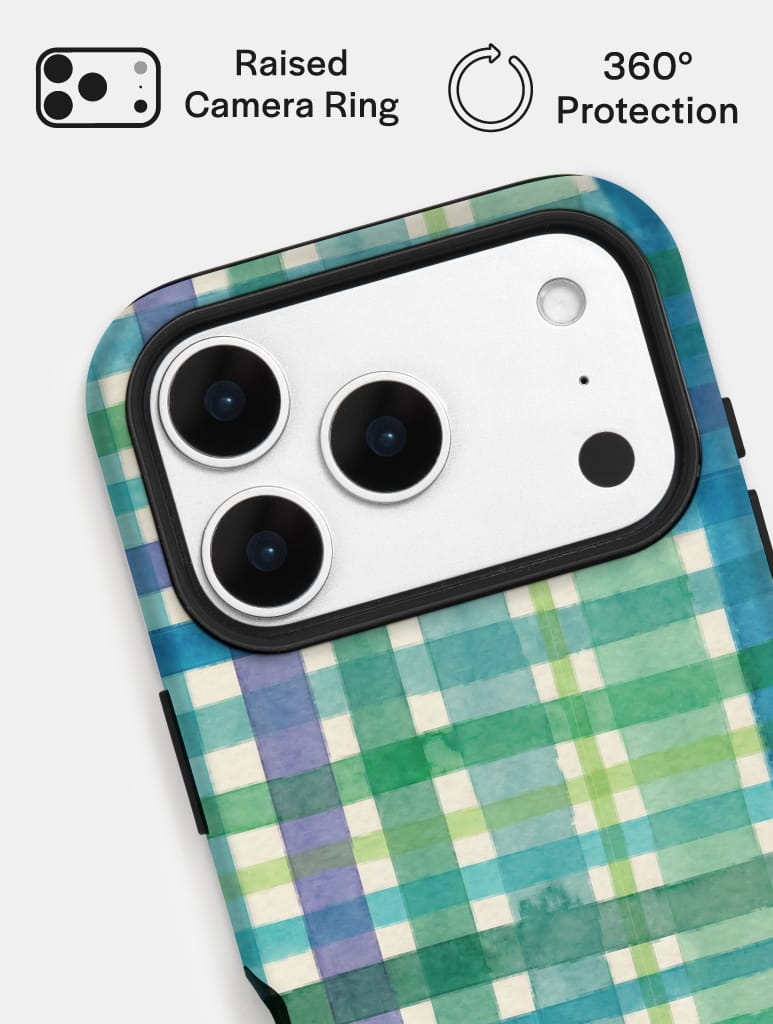 Watercolour Gingham Green Blue Ultra Protective iPhone Case Phone Cases Skinnydip London