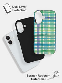 Watercolour Gingham Green Blue Ultra Protective iPhone Case Phone Cases Skinnydip London