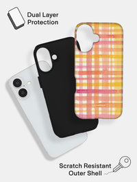 Watercolour Gingham Pink Orange Yellow Ultra Protective iPhone Case Phone Cases Skinnydip London