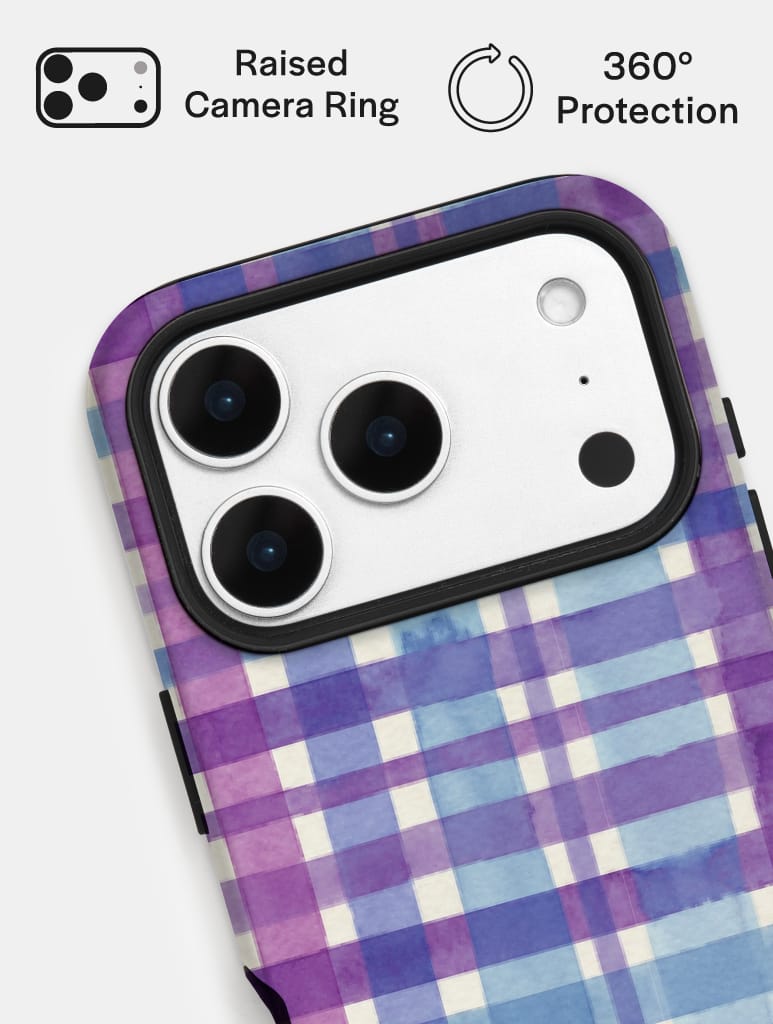 Watercolour Gingham Purple Blue Ultra Protective iPhone Case Phone Cases Skinnydip London