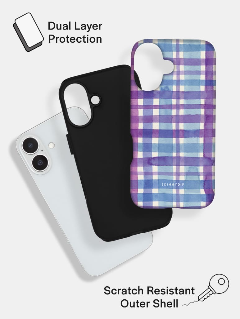 Watercolour Gingham Purple Blue Ultra Protective iPhone Case Phone Cases Skinnydip London
