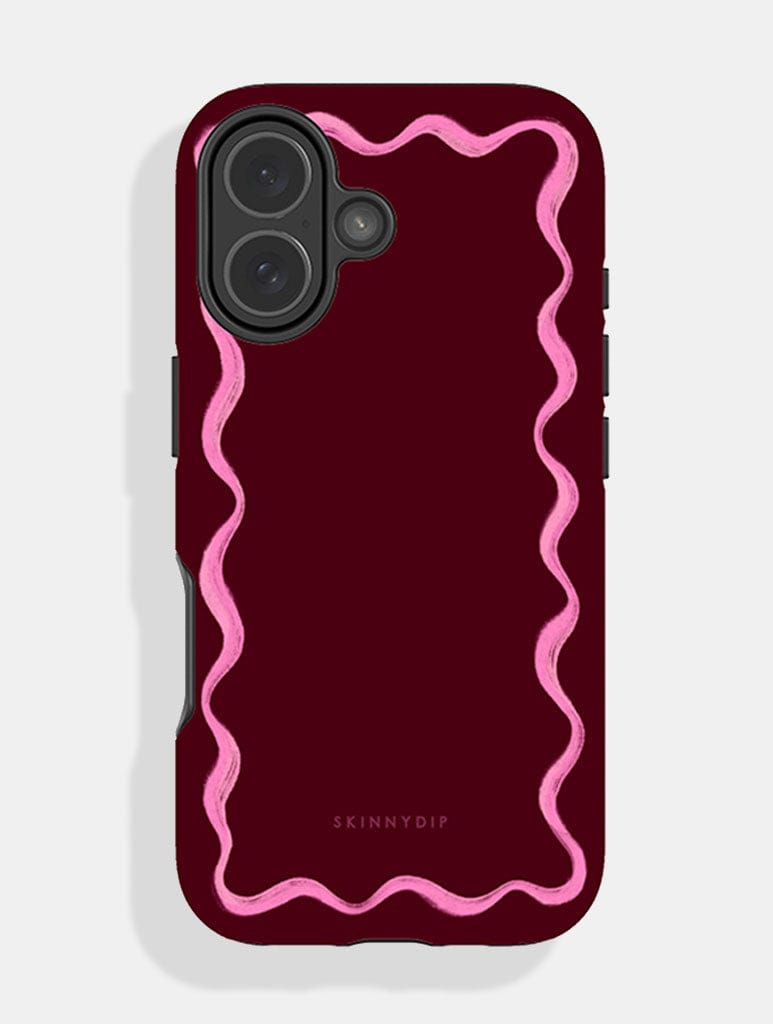 Wavy Frame Burgundy with Pink Ultra Protective iPhone Case Phone Cases Skinnydip London