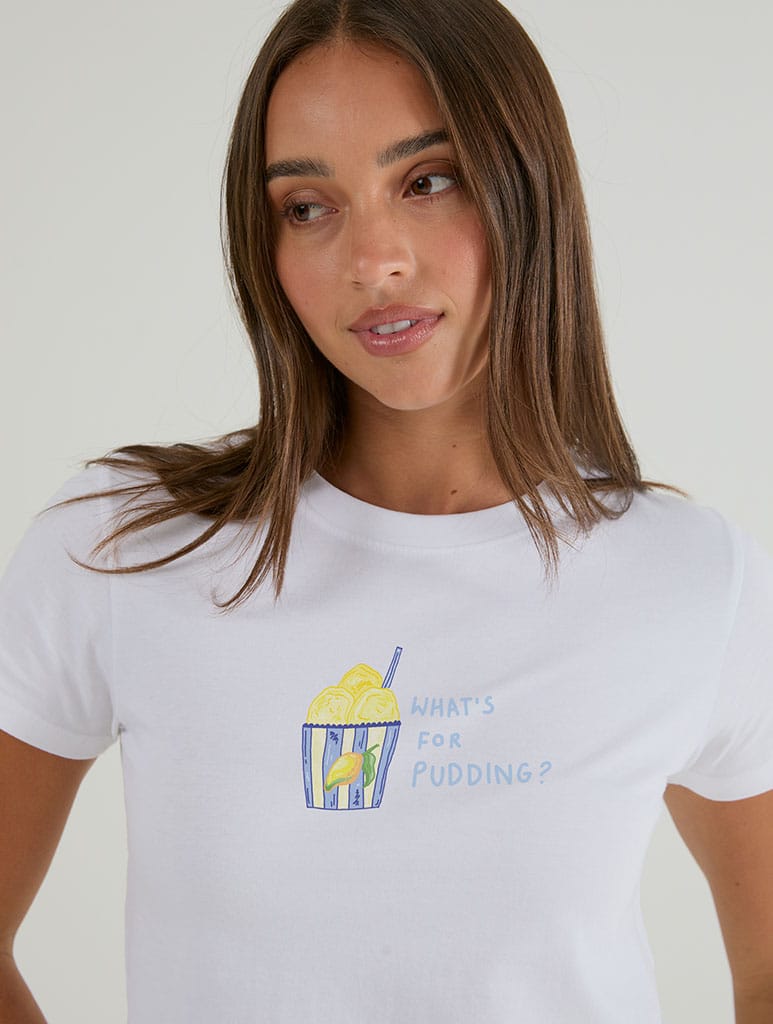 What's For Pudding Baby T-Shirt In White Tops & T-Shirts Skinnydip London