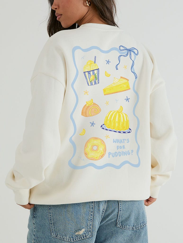 What's For Pudding Sweatshirt In White Hoodies & Sweatshirts Skinnydip London
