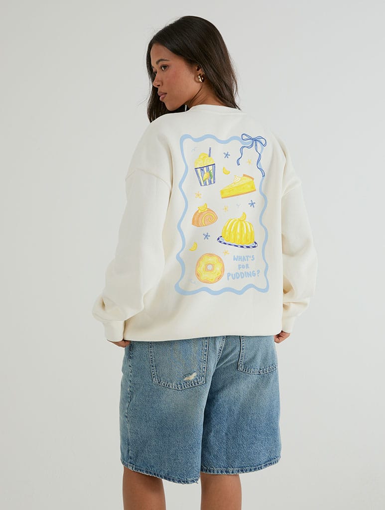 What's For Pudding Sweatshirt In White Hoodies & Sweatshirts Skinnydip London