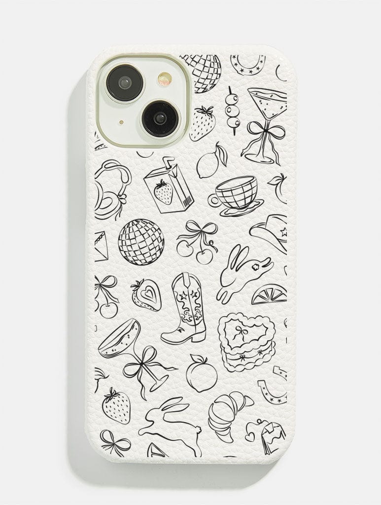 White Coquette Doodle Vegan Leather iPhone Case Phone Cases Skinnydip London