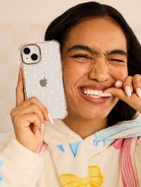 White Ditsy Hearts Shock iPhone Case Phone Cases Skinnydip London