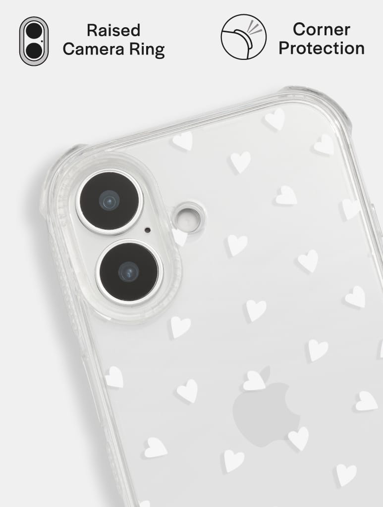 White Ditsy Hearts Shock iPhone Case Phone Cases Skinnydip London