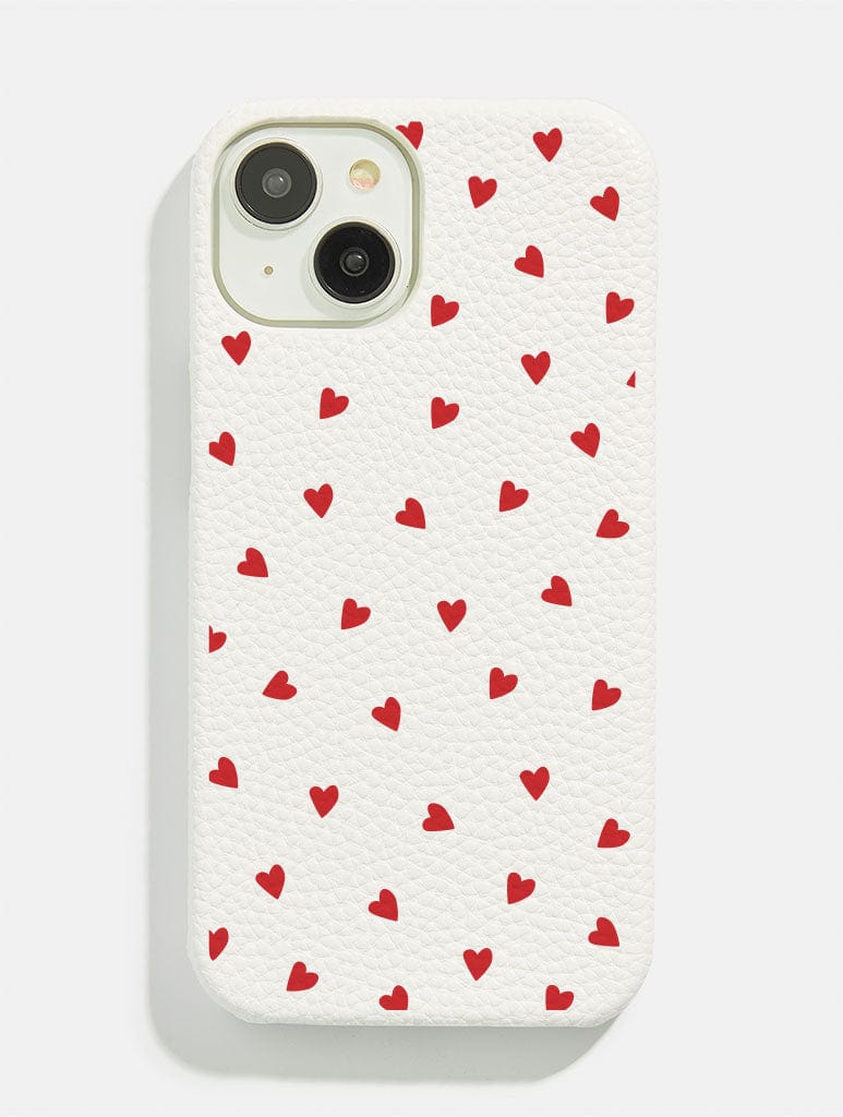 White Ditsy Hearts Vegan Leather iPhone Case Phone Cases Skinnydip London