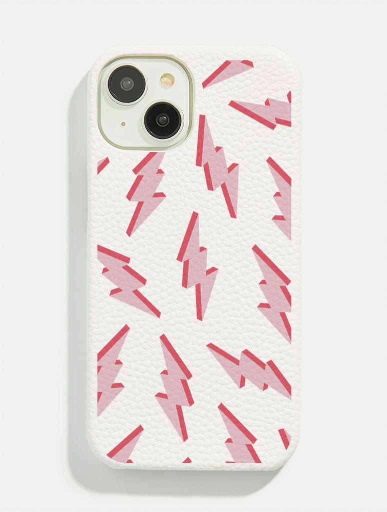 White Pink & Red Lightning Bolt  Vegan Leather iPhone Case Phone Cases Skinnydip London