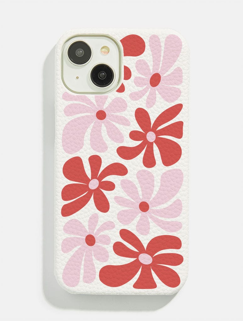 White Red & Pink Daisy Vegan Leather iPhone Case Phone Cases Skinnydip London