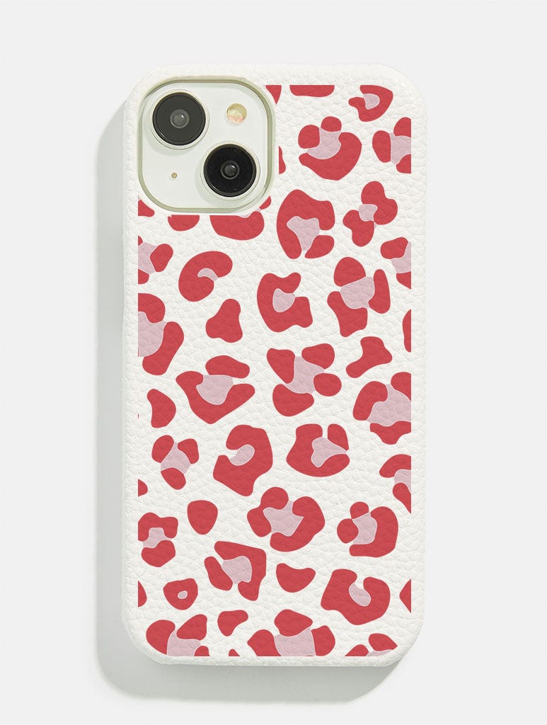 White Red & Pink Leopard Print Vegan Leather iPhone Case Phone Cases Skinnydip London