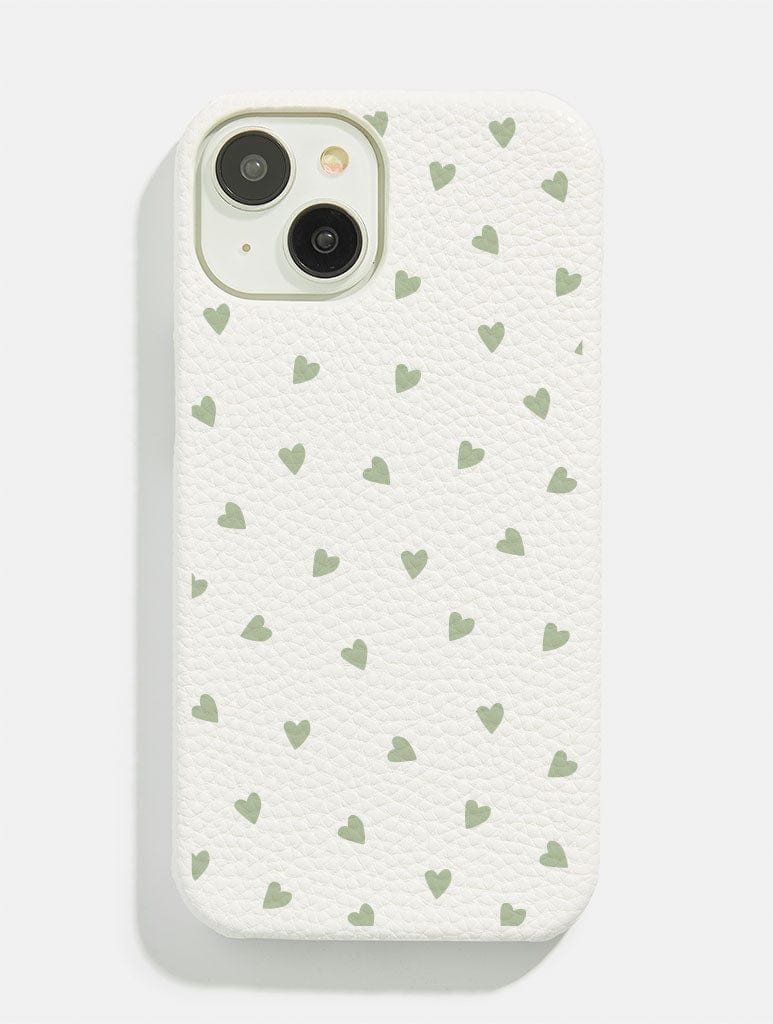 White Sage Ditsy Heart Vegan Leather iPhone Case Shop Vegan