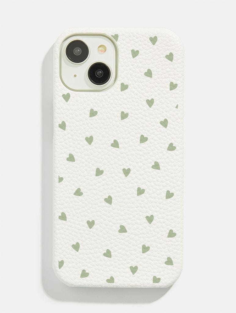 White Sage Ditsy Hearts Vegan Leather iPhone Case Phone Cases Skinnydip London
