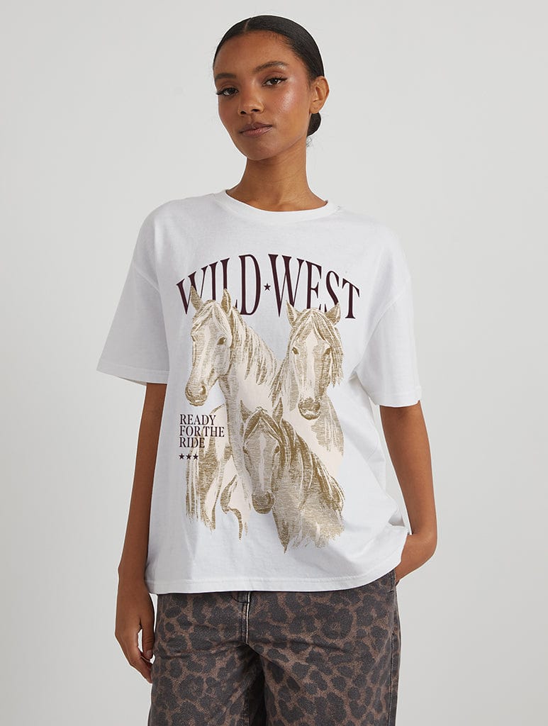 Wild West Horse T-Shirt in Ecru Tops & T-Shirts Skinnydip London