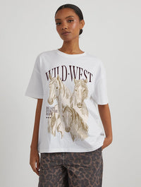 Wild West Horse T-Shirt in Ecru Tops & T-Shirts Skinnydip London