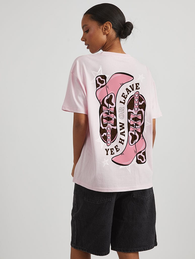 Yee Haw or Leave T-Shirt In Pink Tops & T-Shirts Skinnydip London