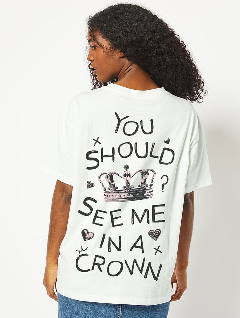 You Should See Me In A Crown T-Shirt in White Tops & T-Shirts Skinnydip London
