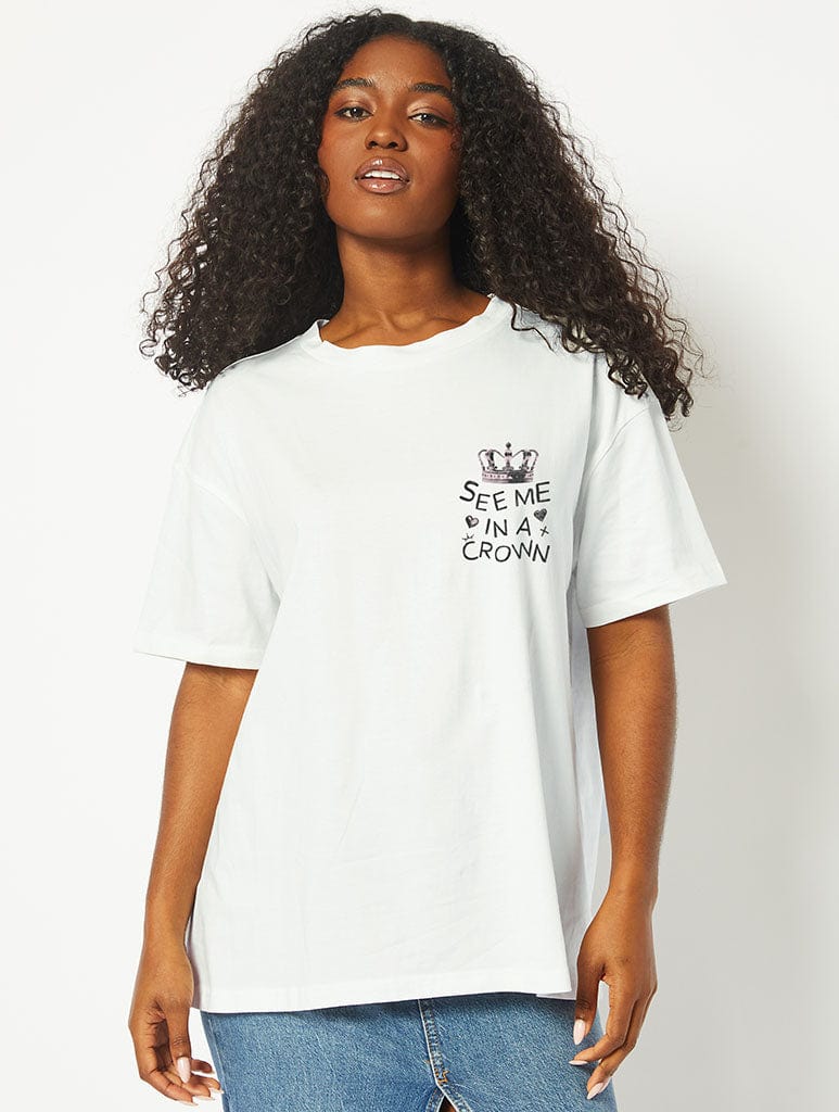 You Should See Me In A Crown T-Shirt in White Tops & T-Shirts Skinnydip London