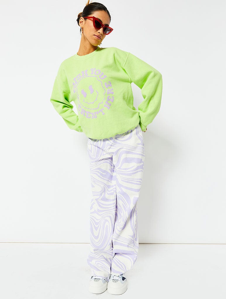 Wish You Weren't Here Oversized Sweatshirt in Lime Hoodies & Sweatshirts Skinnydip London
