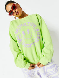 Wish You Weren't Here Oversized Sweatshirt in Lime Hoodies & Sweatshirts Skinnydip London