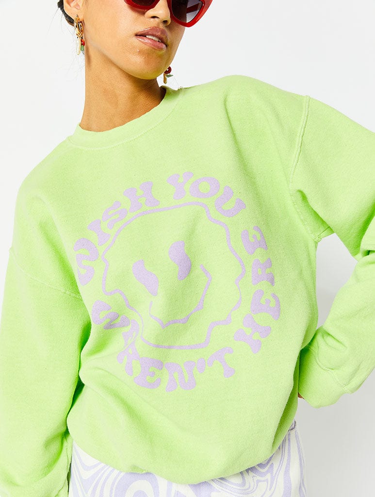 Wish You Weren't Here Oversized Sweatshirt in Lime Hoodies & Sweatshirts Skinnydip London