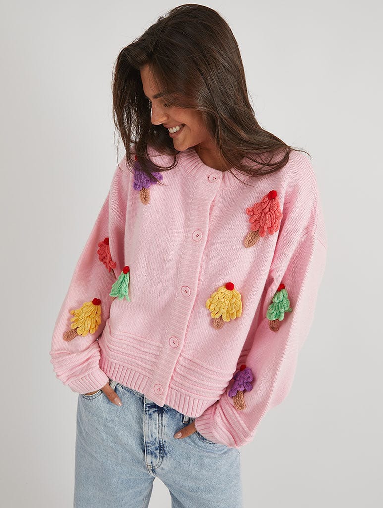 3D Ice Cream Pink Knitted Cardigan | Pink Cardigans | Skinnydip London