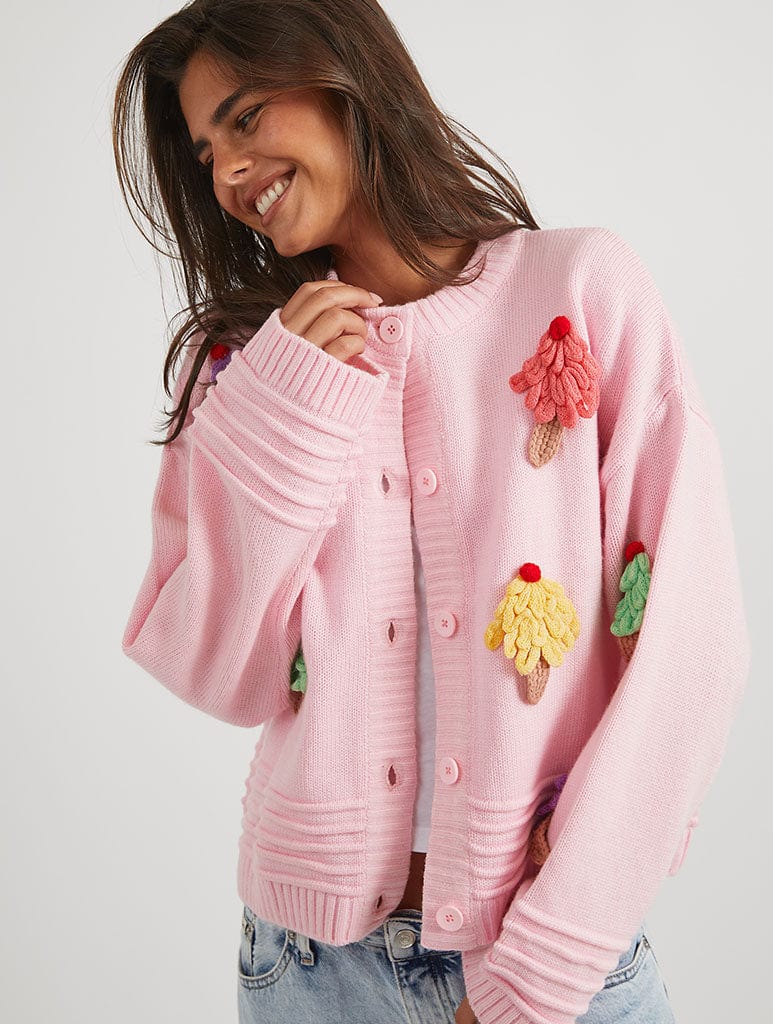 3D Ice Cream Pink Knitted Cardigan | Pink Cardigans | Skinnydip London