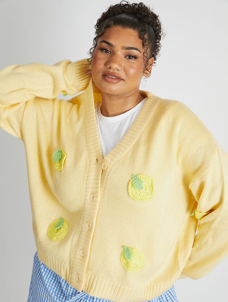 3D Lemons Knitted Cardigan | Yellow Knitwear | Skinnydip London